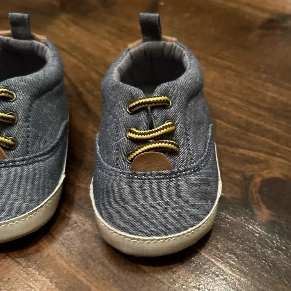 Gap Baby Chambray Slip On Soft Bottom Blue‎ & White Sneakers Size 6-12 Months